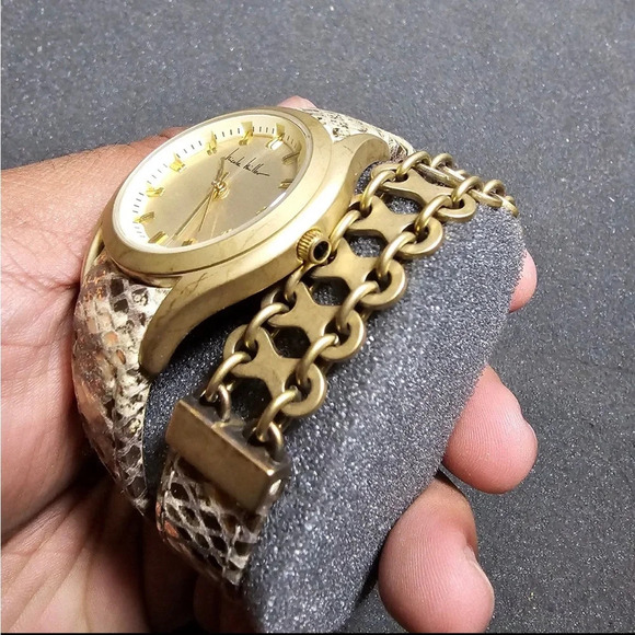 Nicole Miller Whitney Python-Embossed Leather Double-Wrap Strap 16" Quartz Watch - Picture 2 of 9